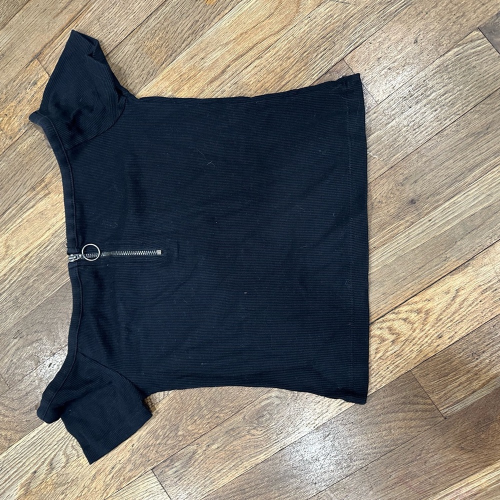 Aeropostale Black Off-Shoulder Top with Zipper